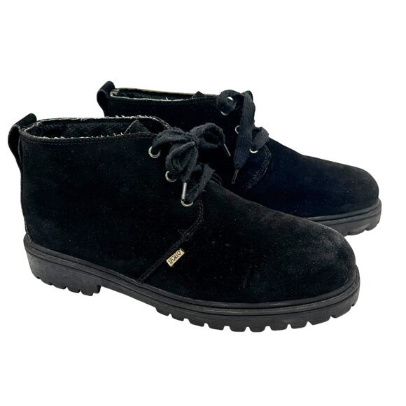 SPORTO Womens 12 Black Leather Ankle Lace Up Booties Water Repellent Hiking Boot - Picture 1 of 9